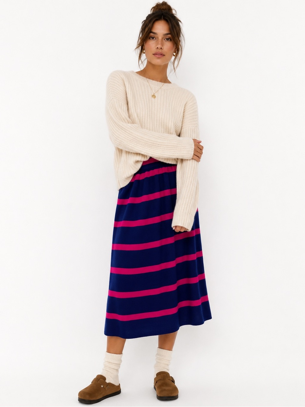 Christian Dior Vintage Lambswool Angora Striped Skirt Womens Large